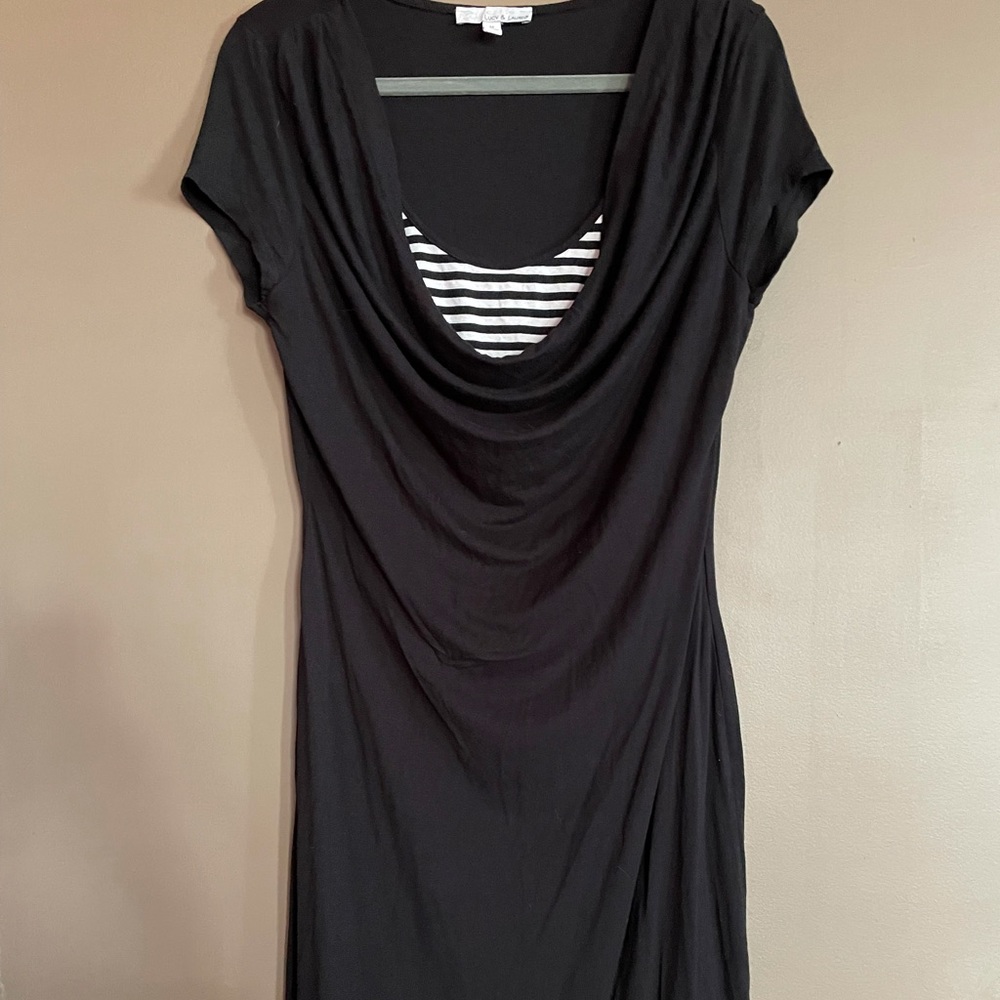 Black dress with stripe inlay.